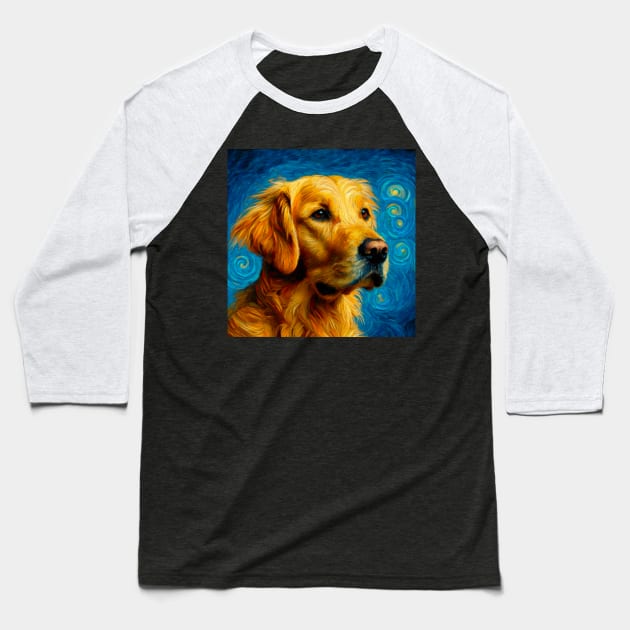 Patiently Waiting for Treats - Golden Retriever in Van Gogh Style, Labrador Retriever Doggo Baseball T-Shirt by Star Fragment Designs